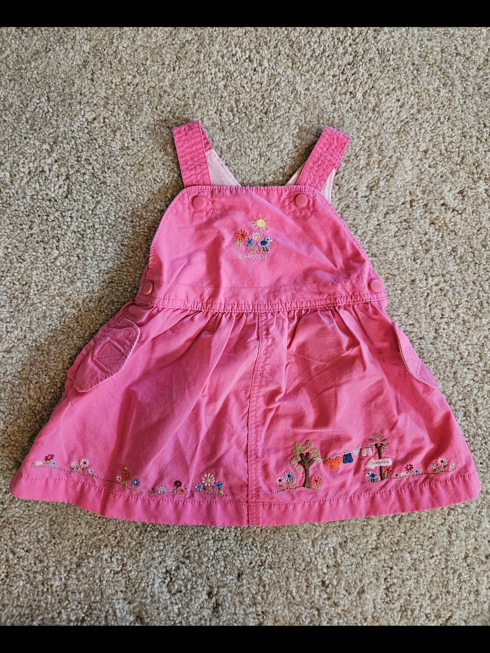 OshKosh B'gosh Bright Pink Embroidered Bird & Flower Jumper - Size 12mo